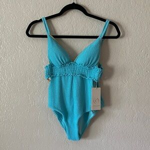 Cosita Linda Turquoise Triangle One-Piece Swimsuit Size M Adjustable Straps Chic